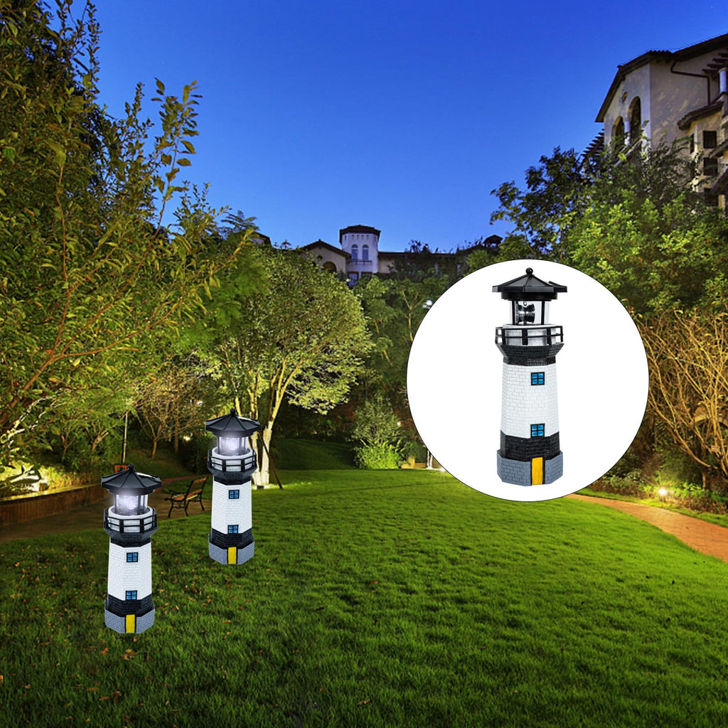Solar Powered Resin Lighthouse Garden Light Black White J493