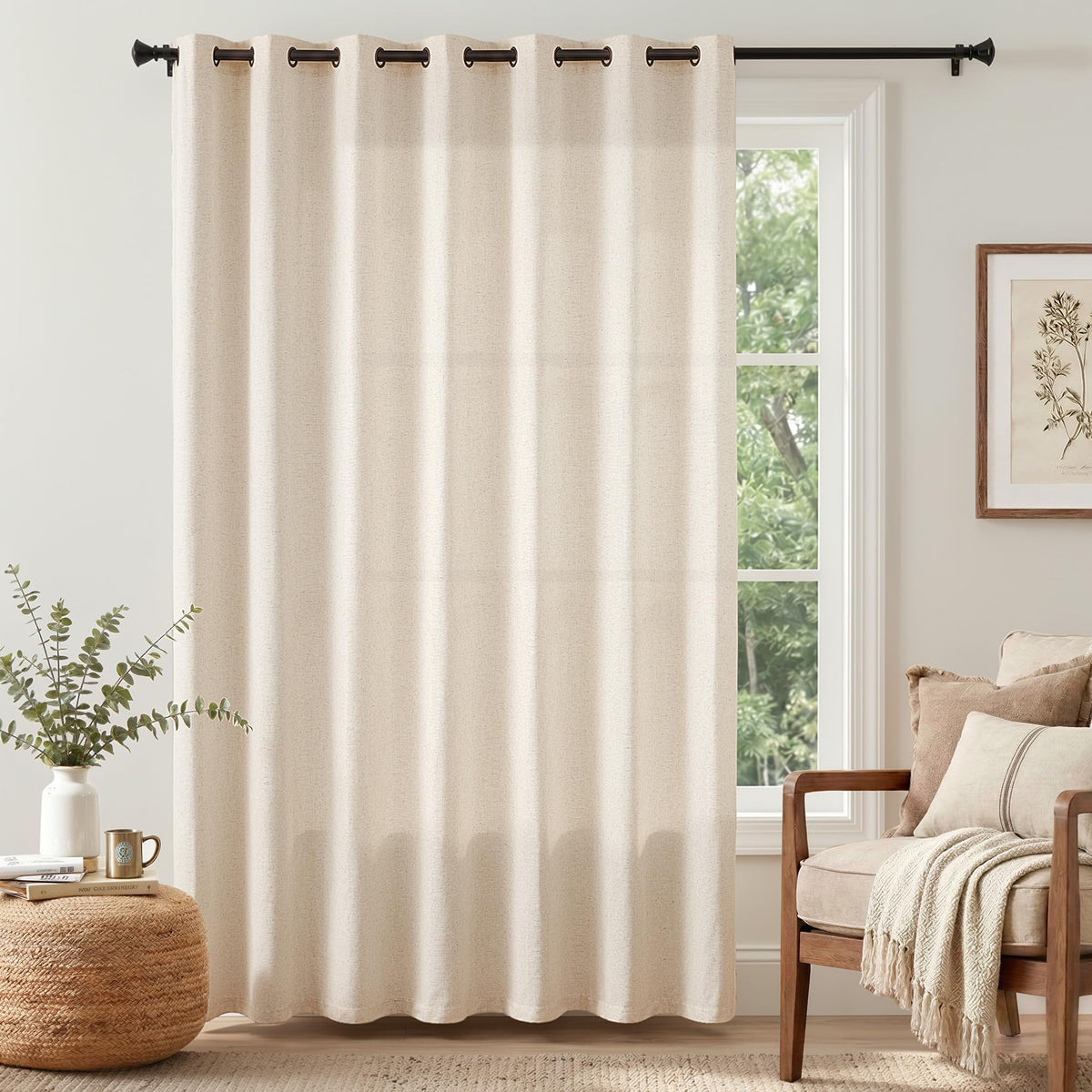 Linen Curtain 84 Inch Light Filtering Grommet 1 Panel Beige R517994