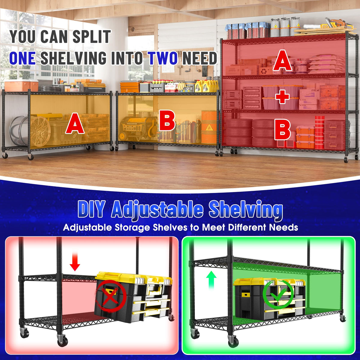 4-Tier Heavy Duty Shelving with Wheels L571