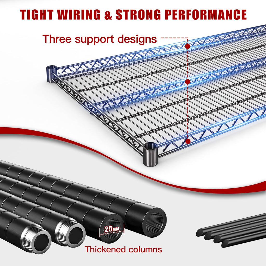 60”W 5 Tier Heavy Duty Metal Wire Shelving with Wheels X355