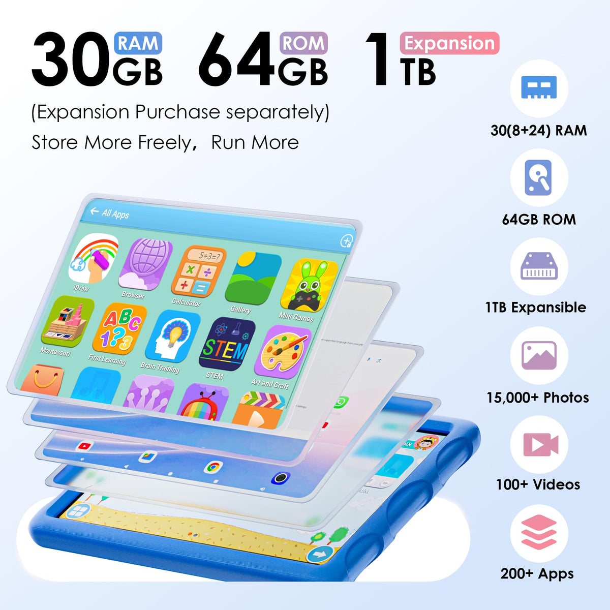 10.1 inch Android 15 Tablet with Drop-proof Case Blue E441993