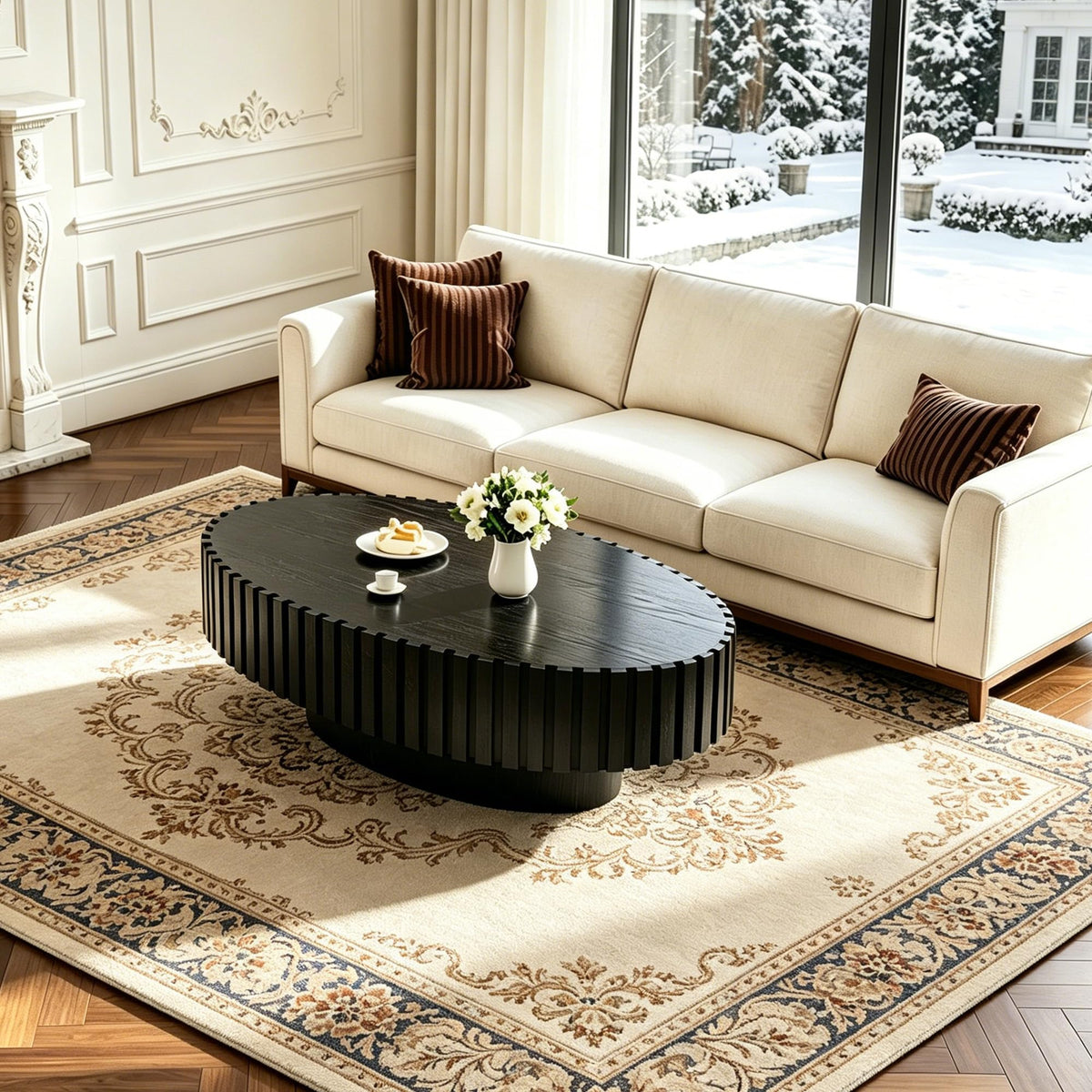 Oval Drum Coffee Table with Pedestal P388