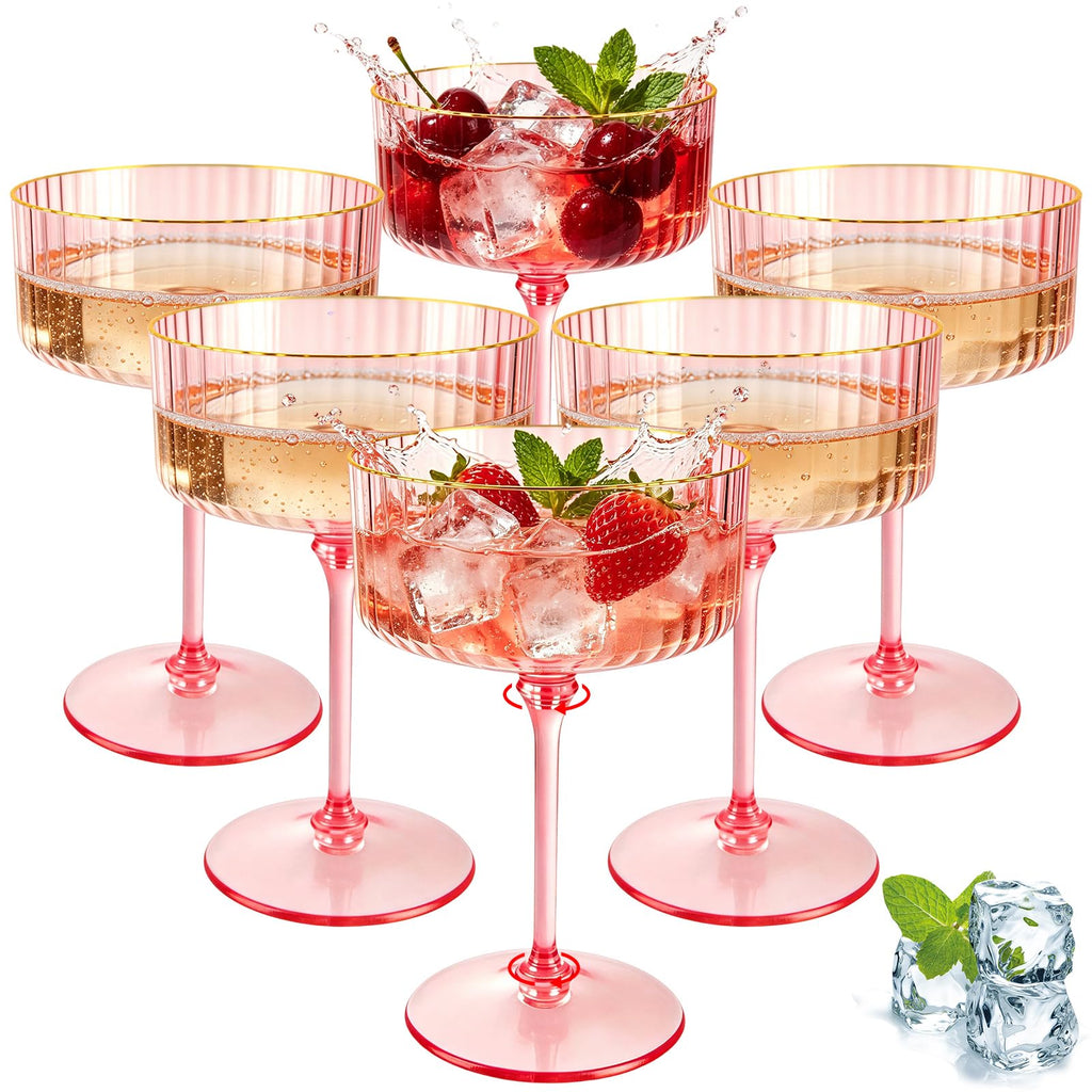 Pink 6 Pcs 10 Oz Plastic Martini Glasses F12067