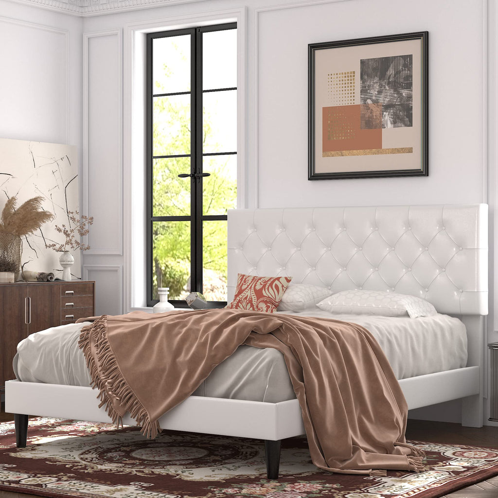 Queen Size Platform Bed Frame with Faux Leather Headboard Z912561