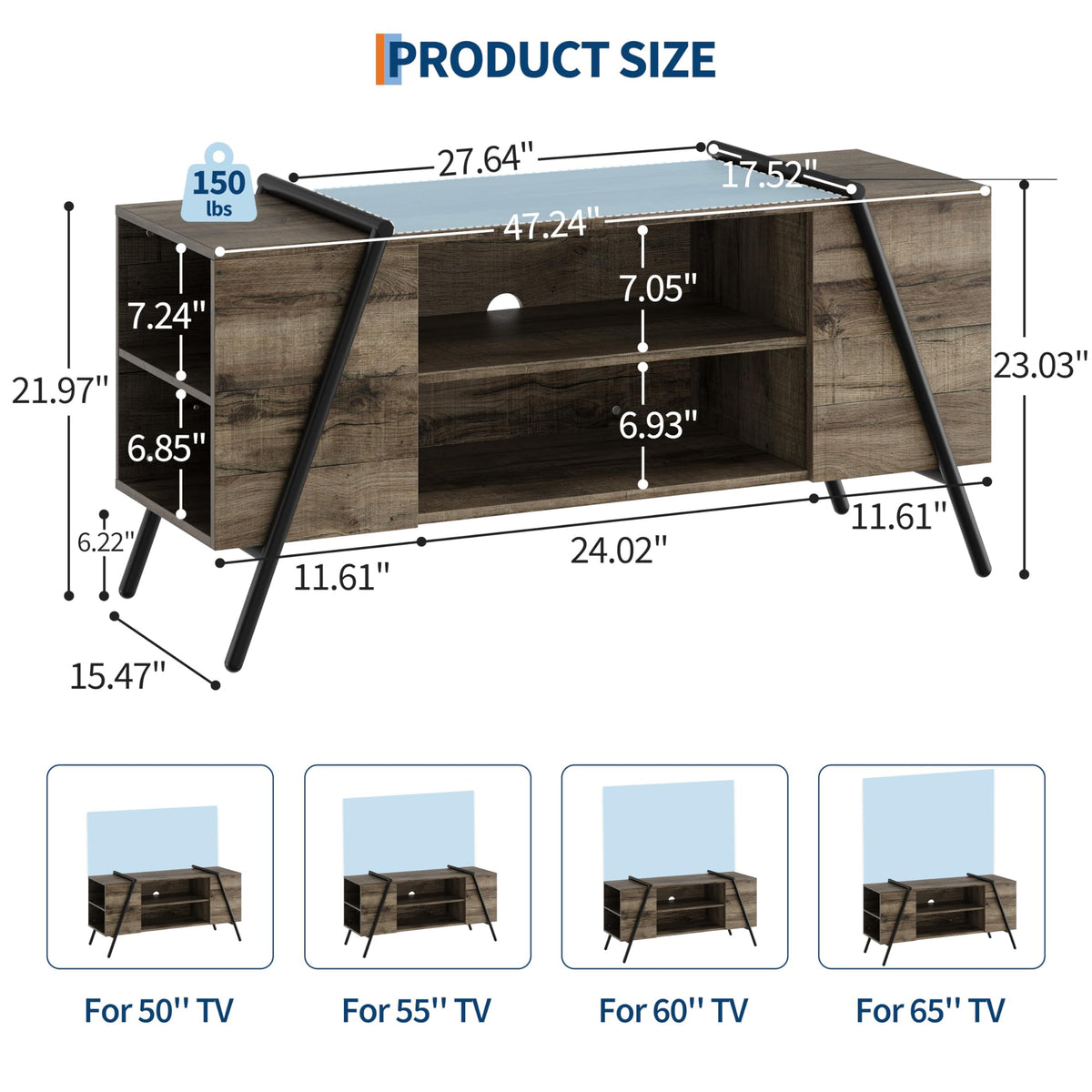 47 Inch TV Stand with Slanted Metal Legs and Adjustable Open Shelf A615