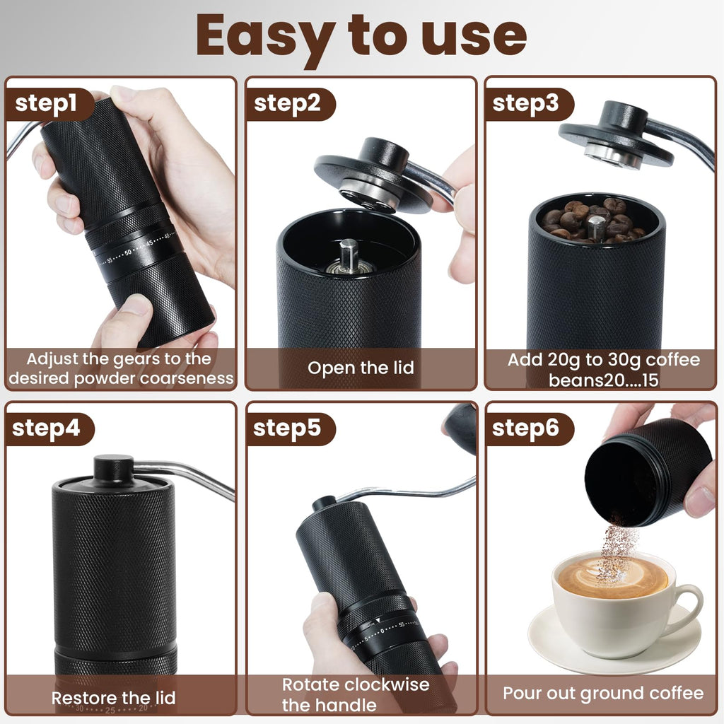 Manual Coffee Grinder with 60 Adjustable Settings, 28g Capacity, Stainless Steel Conical Burr D7298