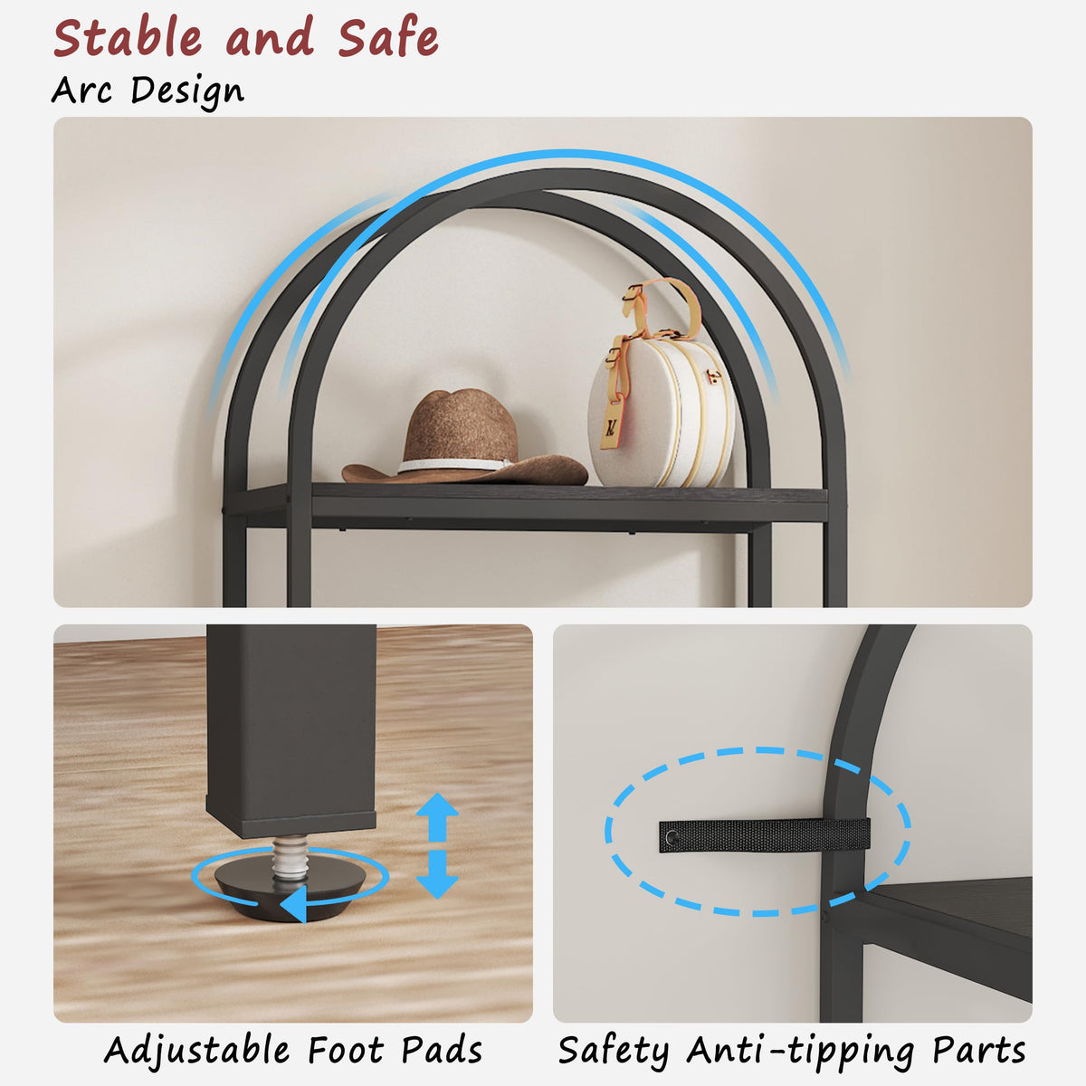 4 Tier Arched Black Bookshelf P9403