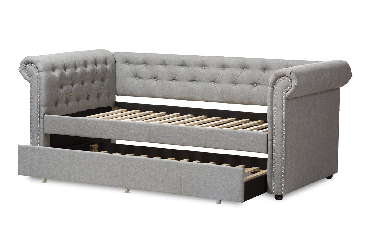 Light Beige Fabric Trundle Daybed A245