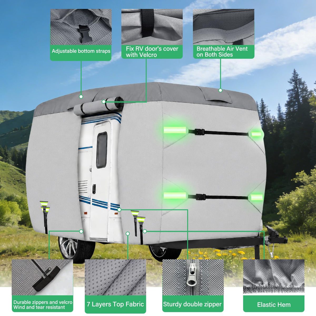 Fiberglass Travel Trailer Cover, Waterproof Camper Cover, RV Cover F98226
