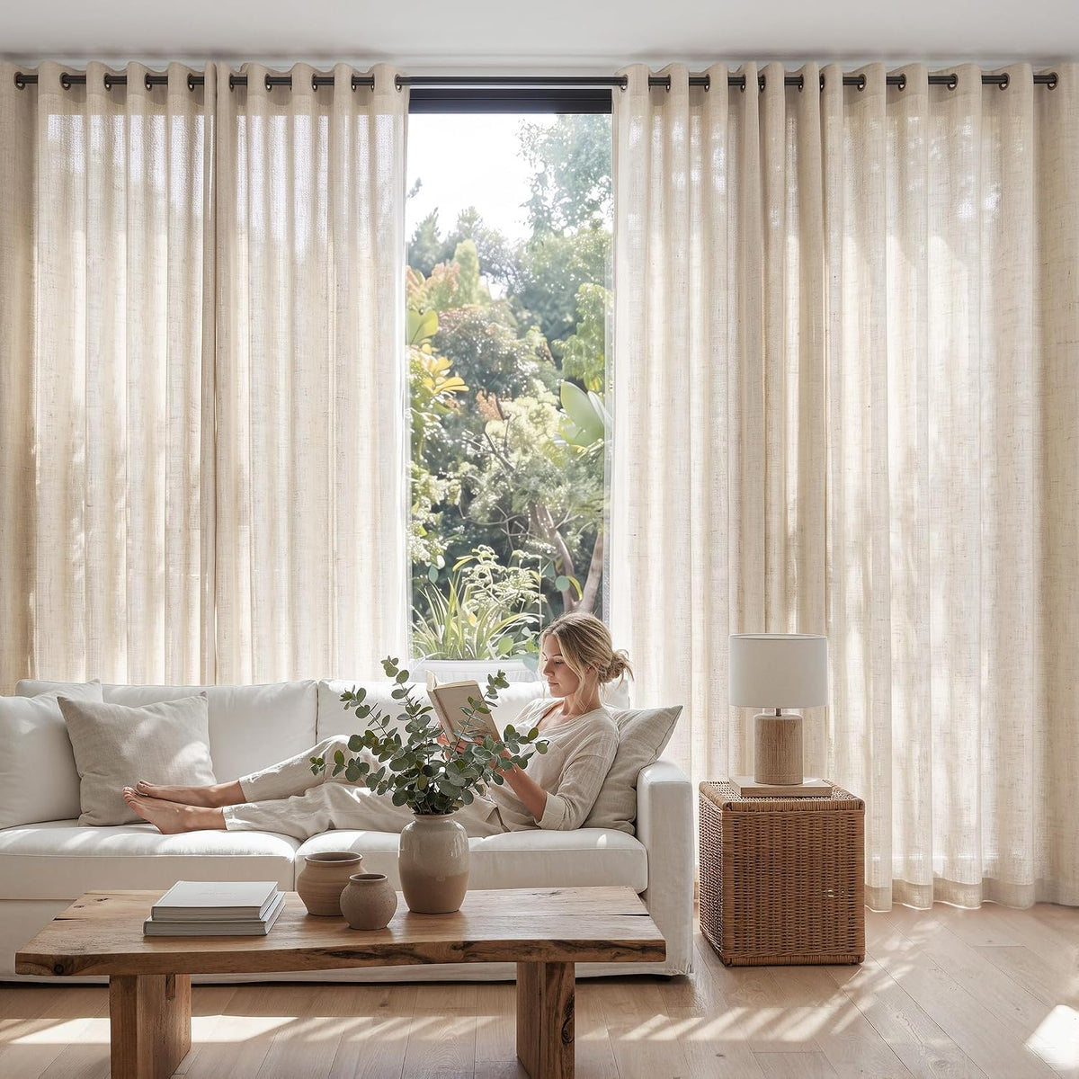Linen Curtain 84 Inch Light Filtering Grommet 1 Panel Beige R517994