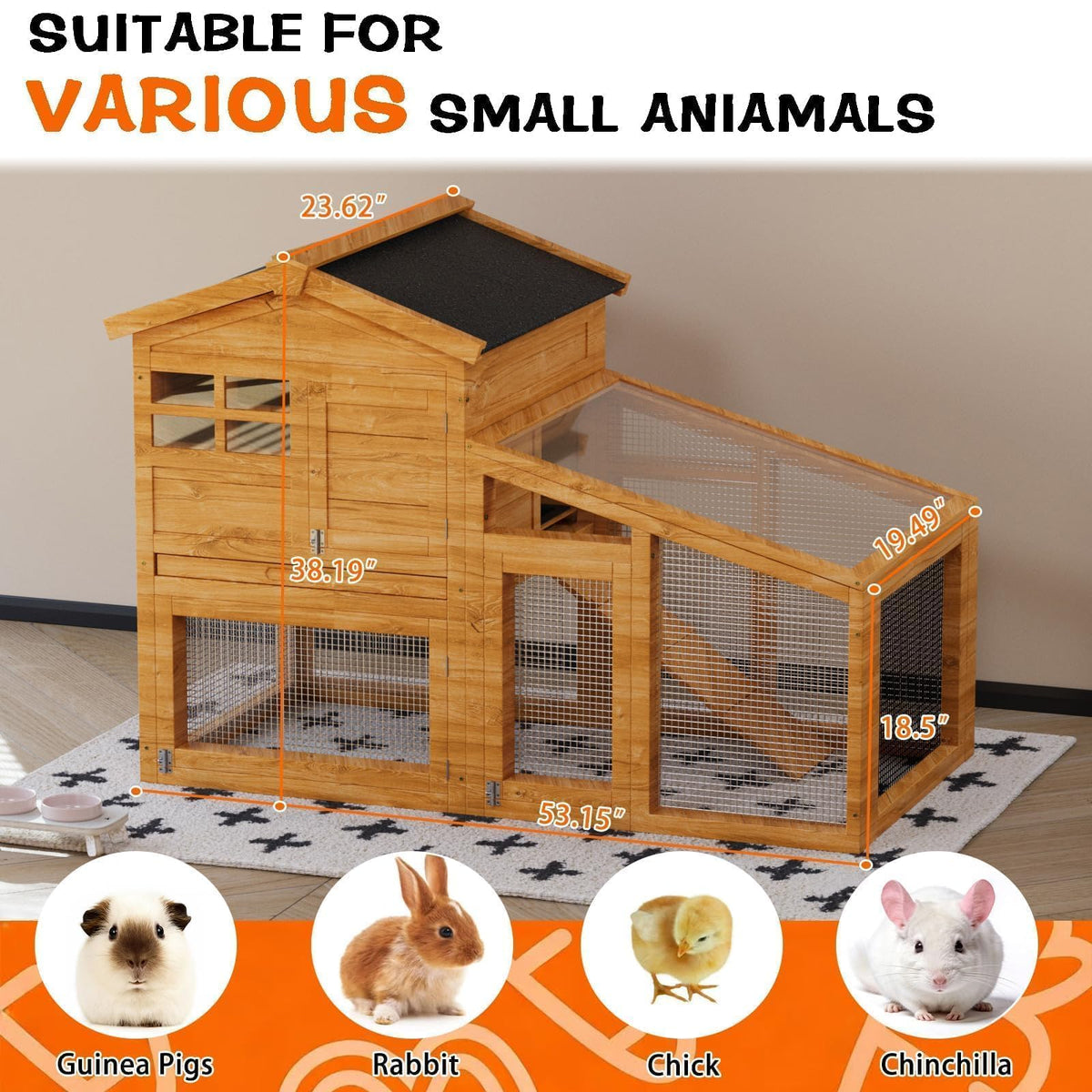54" 2-Tier Wooden Rabbit Hutch I939384