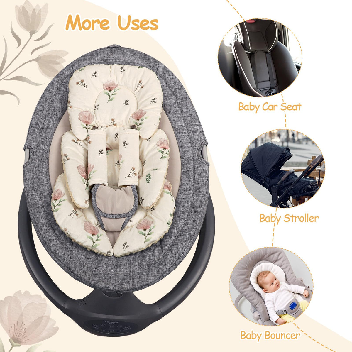 Infant Car Seat Insert with 2 Strap Pads, Reversible Head and Body Support C51615