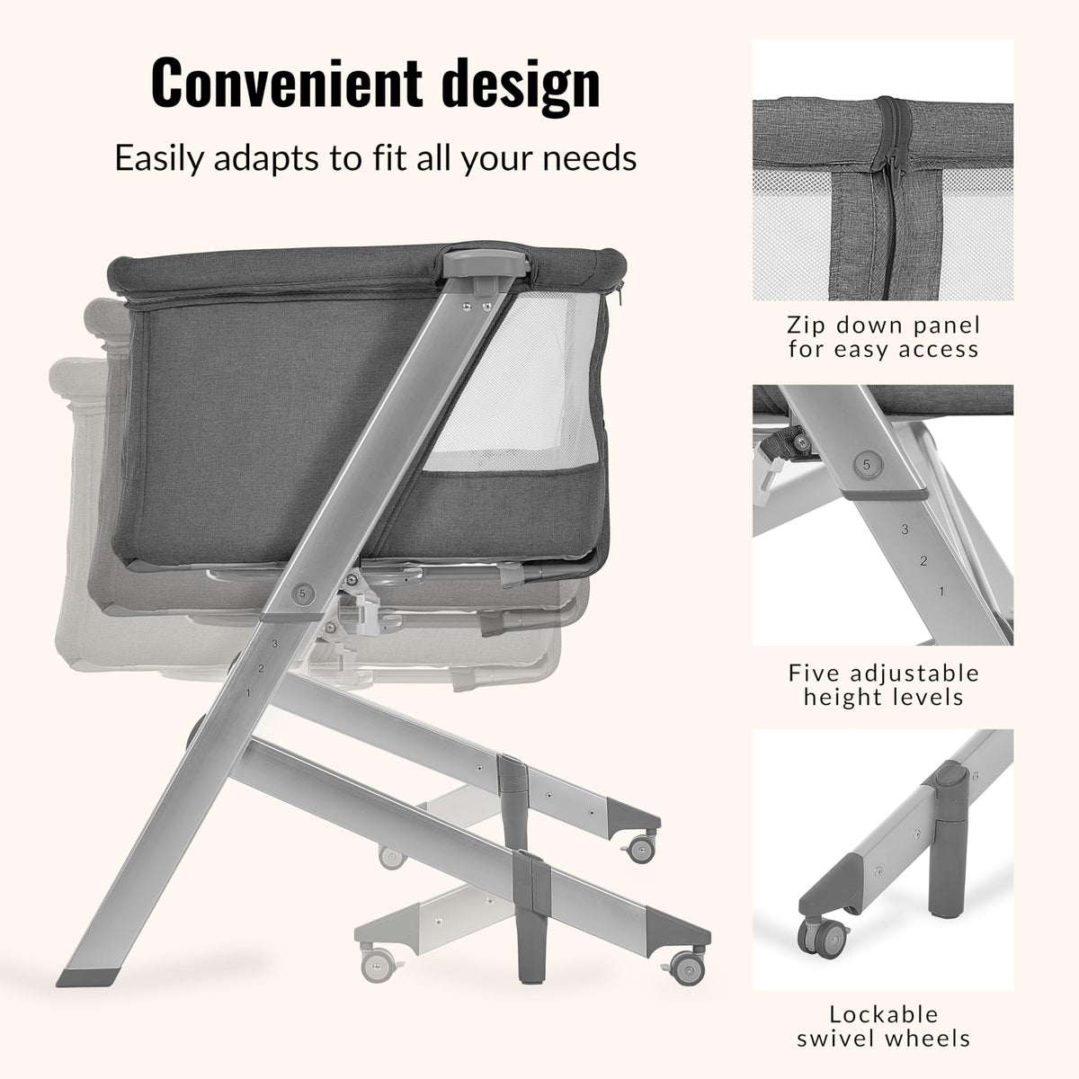 Grey Adjustable Height Bassinet & Bedside Sleeper X1768