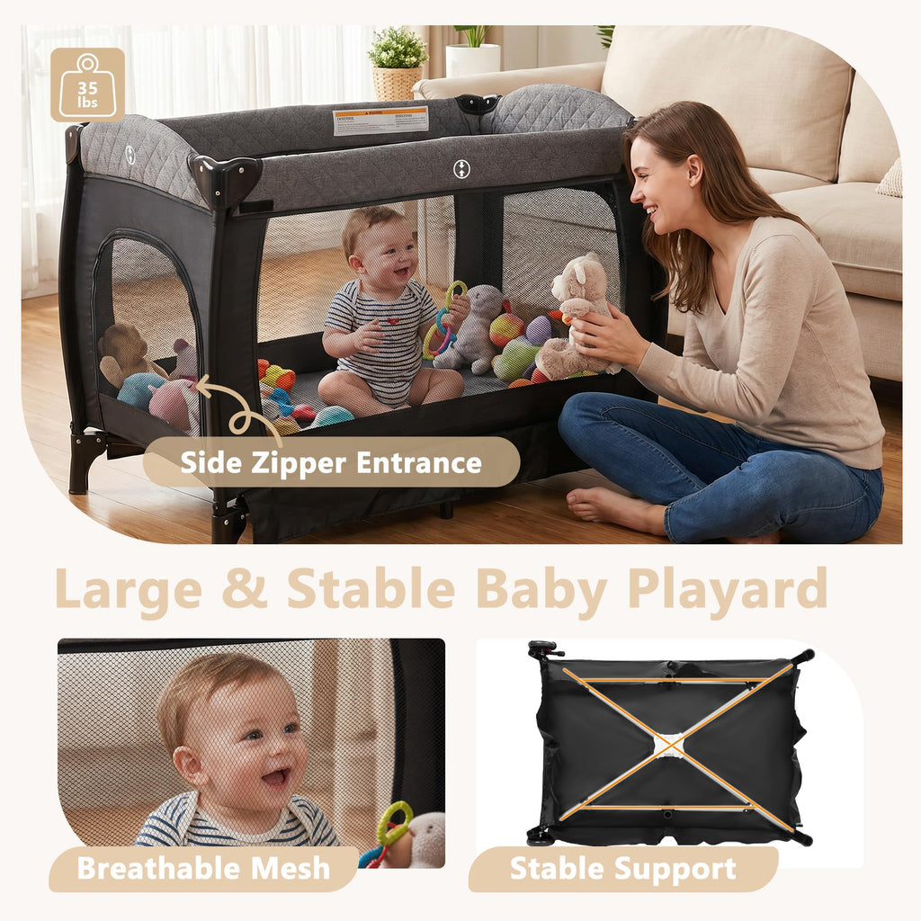 Portable Pack and Play Baby Playard with Bassinet Light Grey X860566