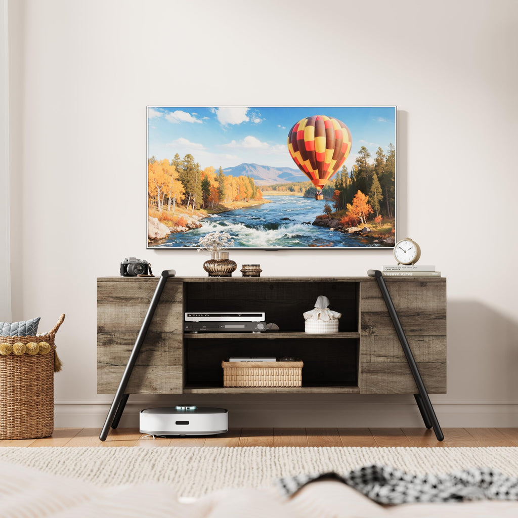 47 Inch TV Stand with Slanted Metal Legs and Adjustable Open Shelf A615