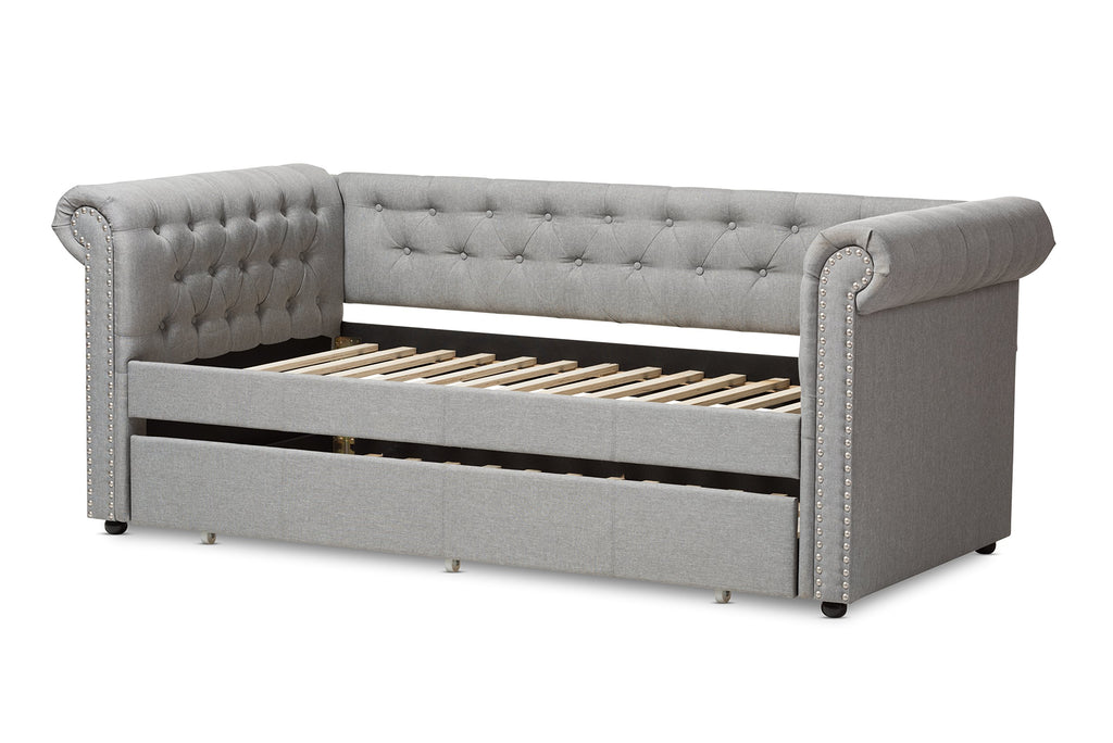 Light Beige Fabric Trundle Daybed A245