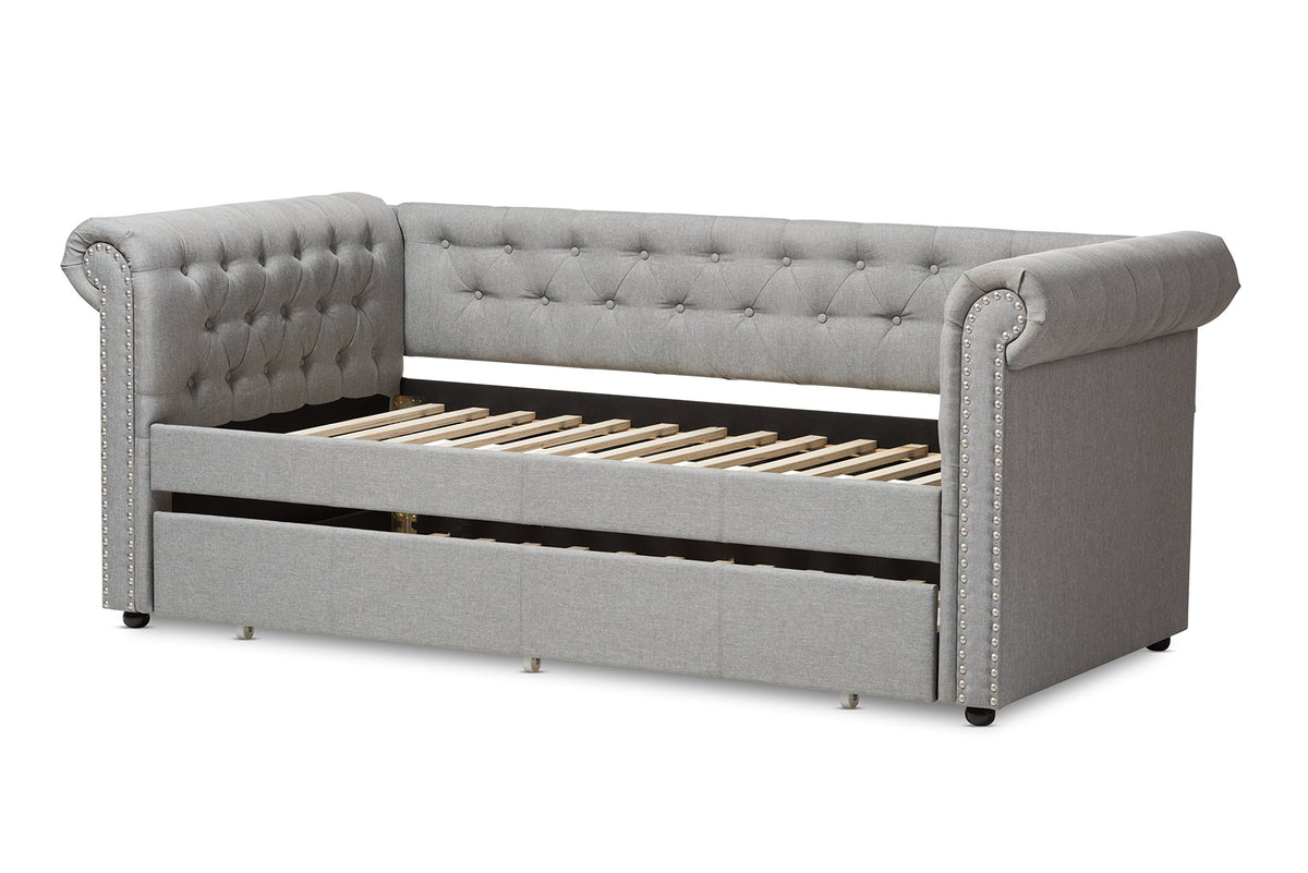 Light Beige Fabric Trundle Daybed A245