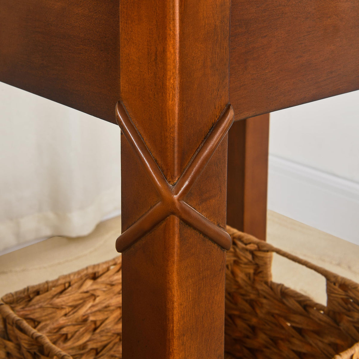 Small Solid Wood Side End Table with Drawer and Storage Shelf S3702
