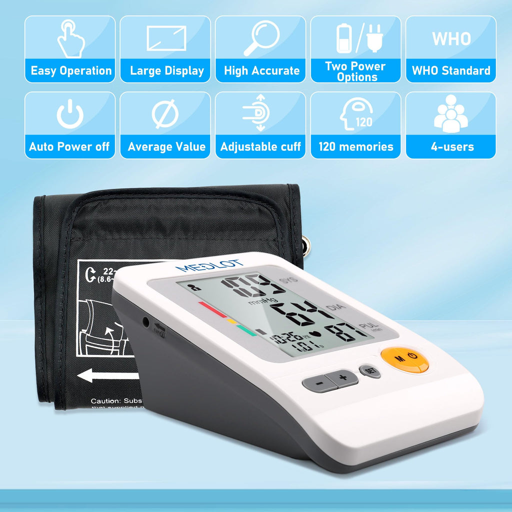 Blood Pressure Monitor Upper Arm Large Cuff 8.6-16.5” Digital BP Gauge 4 User 120 Readings Memory Large LCD Display H818296