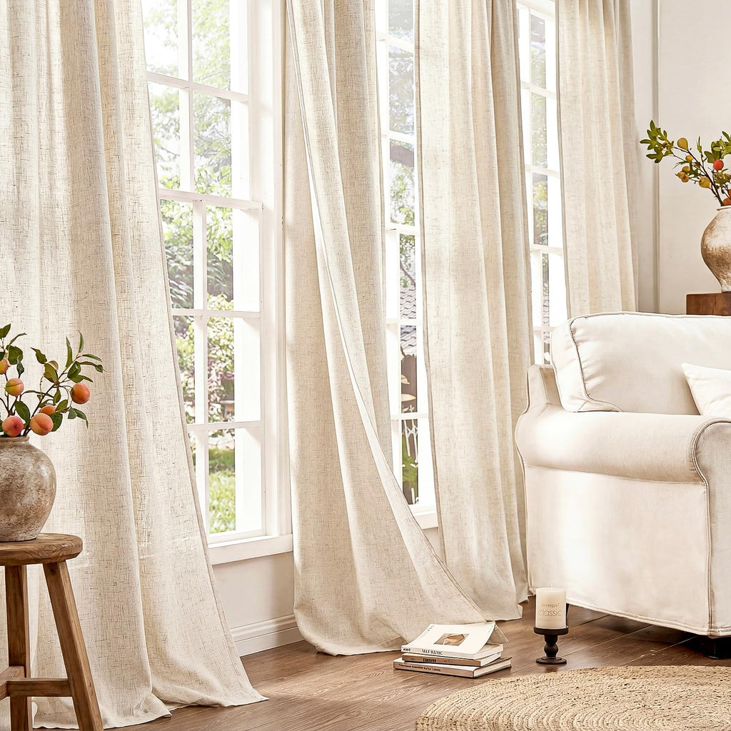 Linen Curtain 84 Inch Light Filtering Grommet 1 Panel Beige R517994