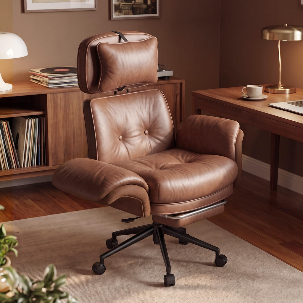 Brown Criss Cross Office Chair with Flip-Up Armrests and Headrest L876