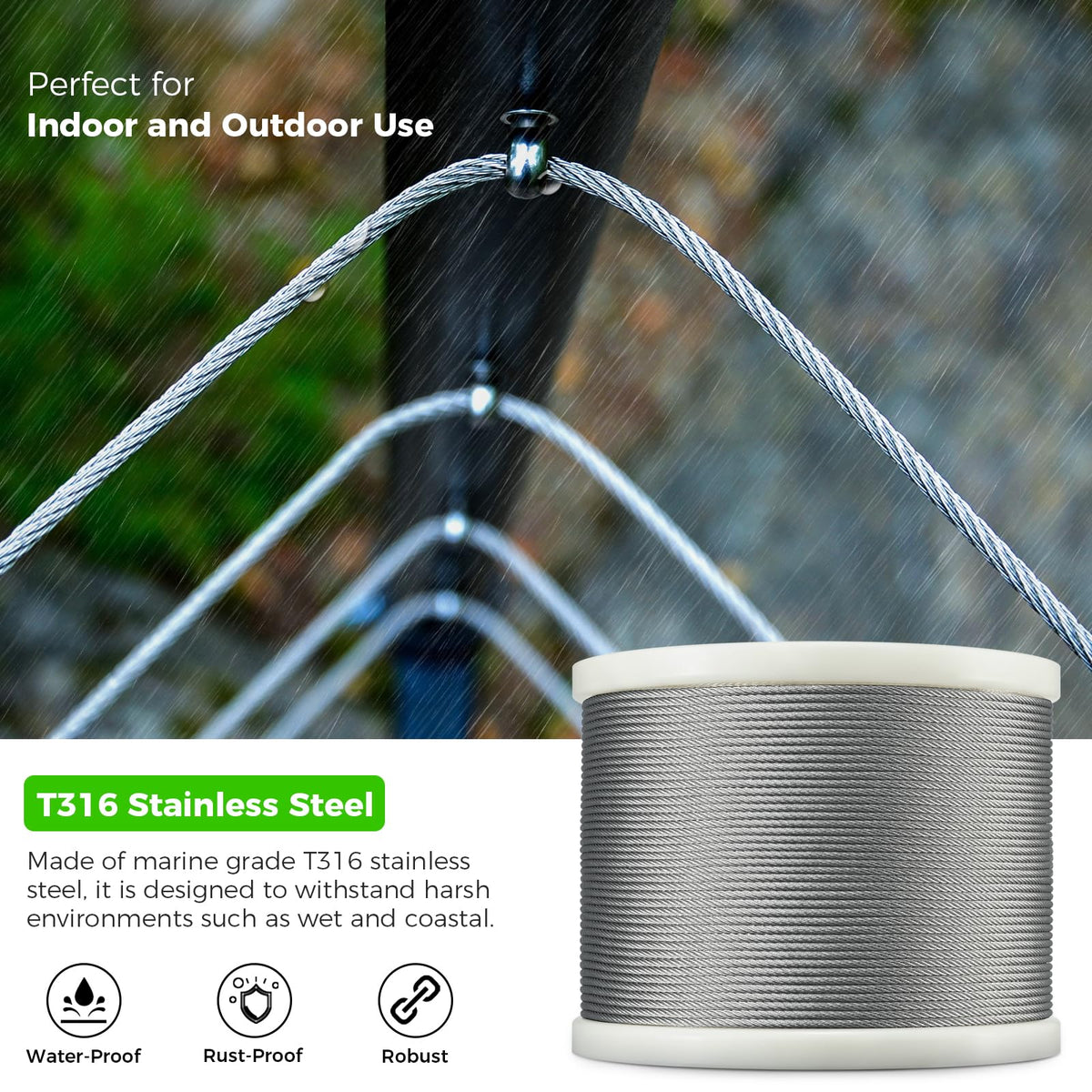 1/8” T316 Stainless Steel Cable 7x7 Wire Rope B610145