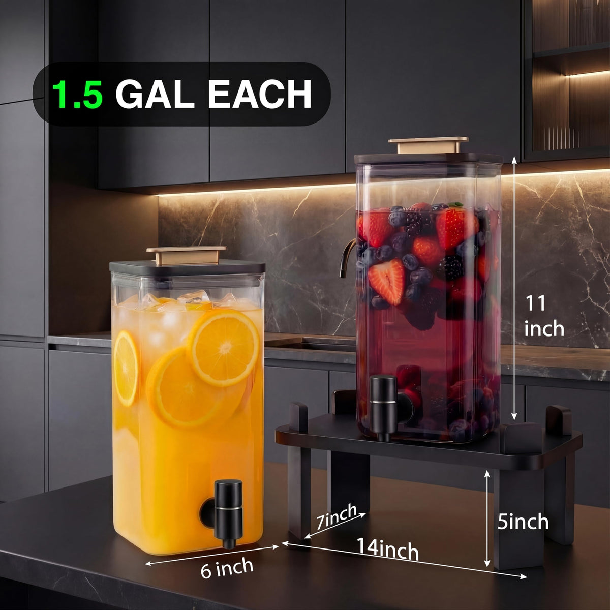 2 PCS 3 Gallon Glass Beverage Dispenser with Wood Stand T3713