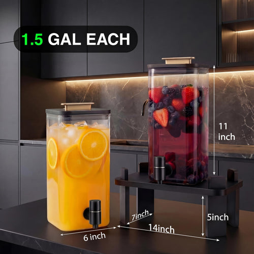 2 PCS 3 Gallon Glass Beverage Dispenser with Wood Stand T3713