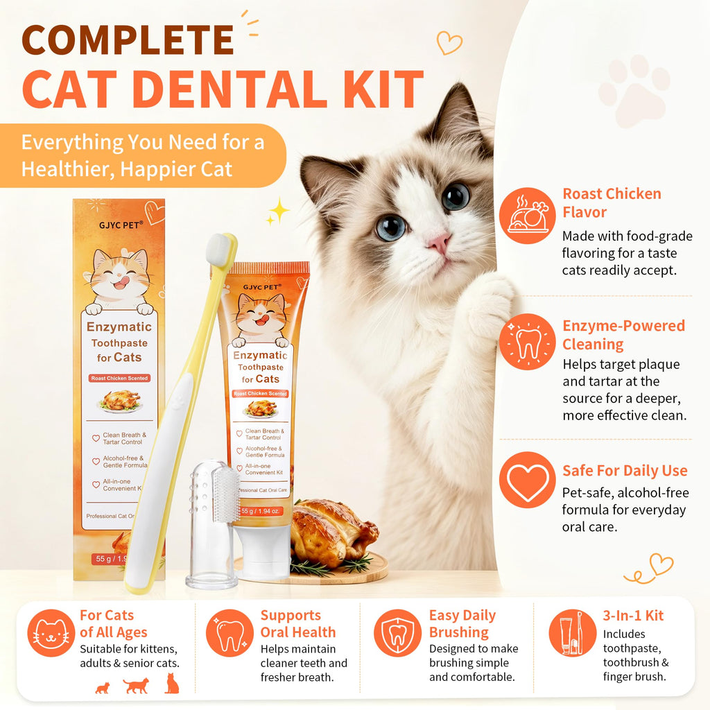 55g Roasted Chicken Enzymatic Cat Tooth Brushing Kit with Soft Bristles Toothbrush & Finger Brush P13569