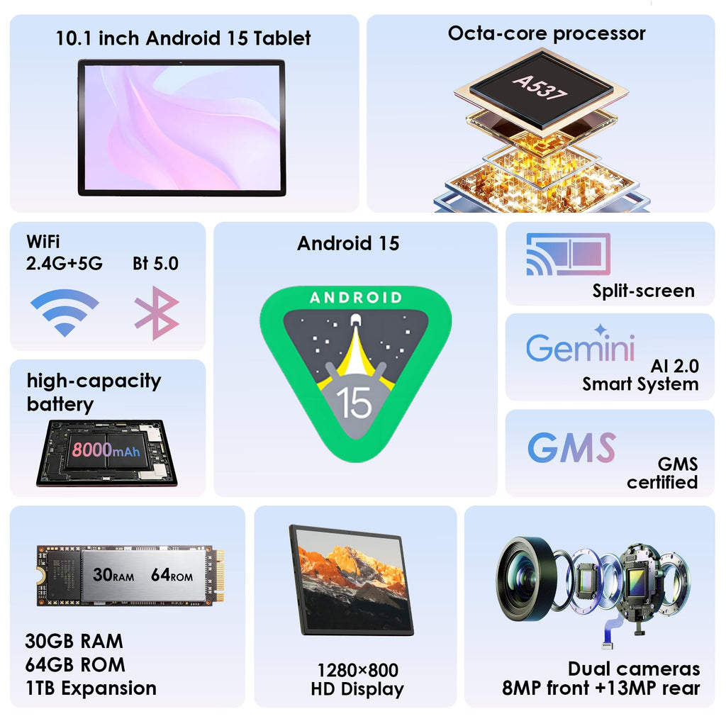 10.1 inch Android 15 Tablet with Drop-proof Case Blue E441993