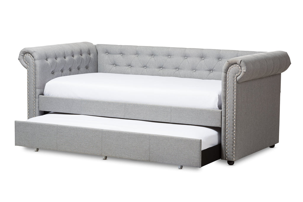 Light Beige Fabric Trundle Daybed A245