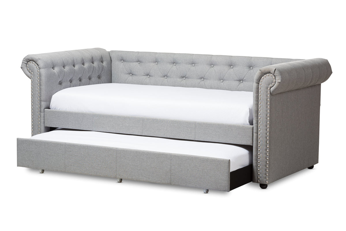 Light Beige Fabric Trundle Daybed A245