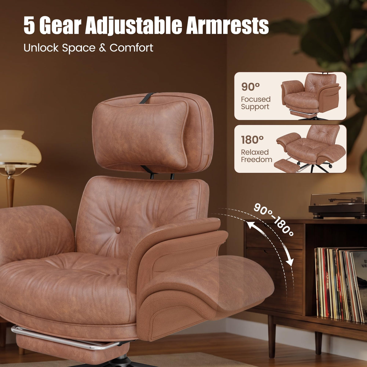 Brown Criss Cross Office Chair with Flip-Up Armrests and Headrest L876