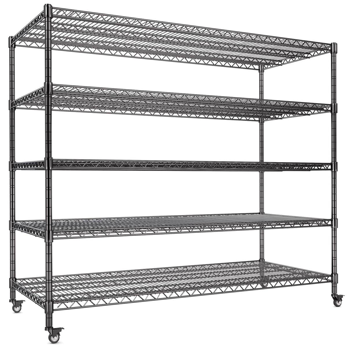 60”W 5 Tier Heavy Duty Metal Wire Shelving with Wheels X355