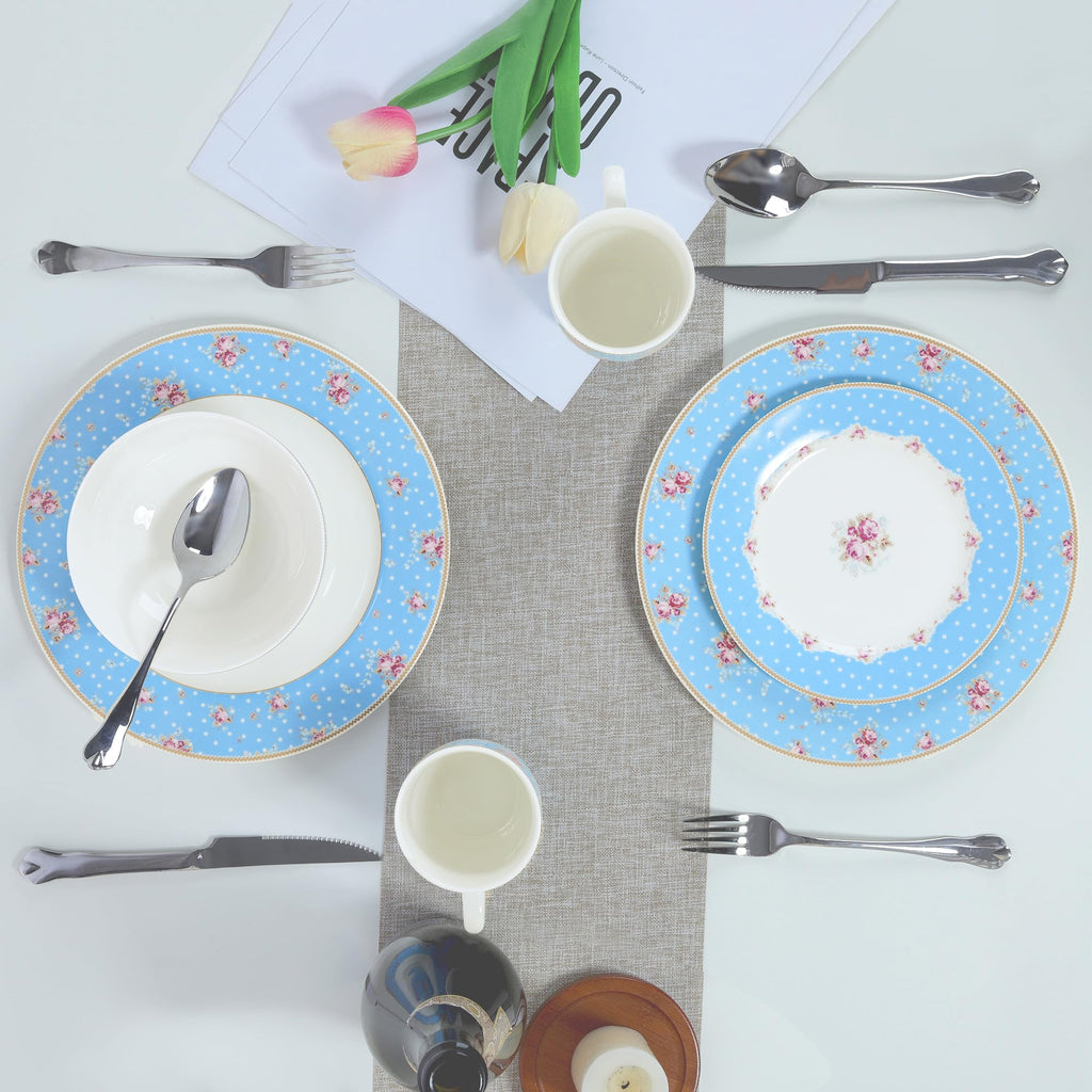 12 Piece Blue Floral Ceramic Dinnerware Set W872920