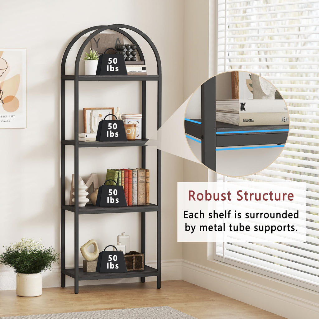 4 Tier Arched Black Bookshelf P9403