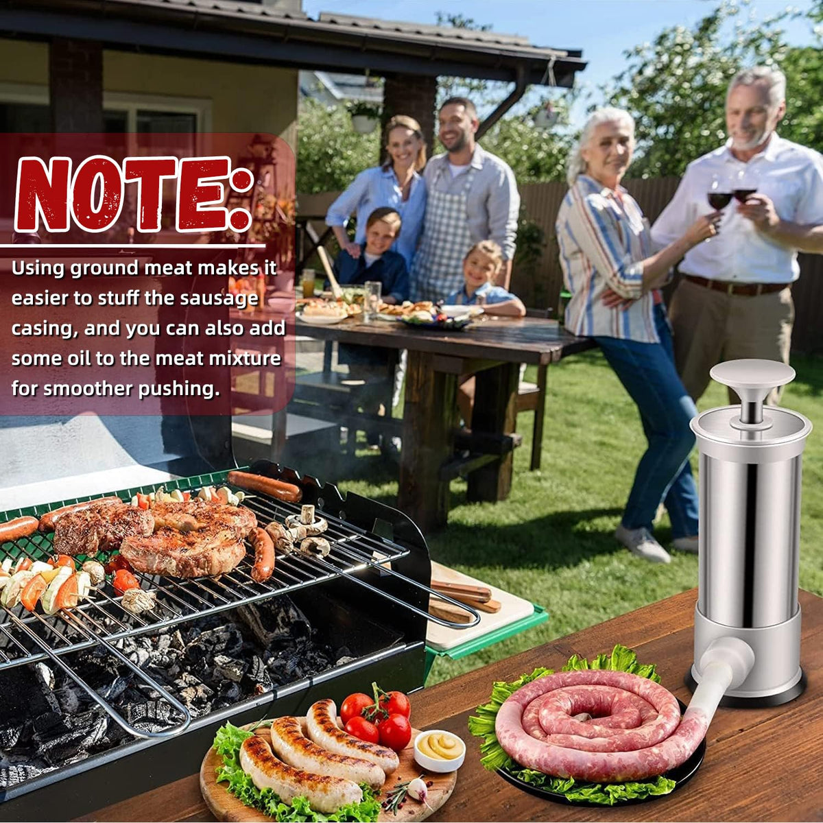 2.2lb Stainless Steel Sausage Stuffer with 4 Stuffing Tubes O8080