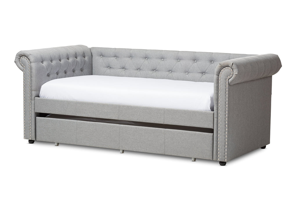 Light Beige Fabric Trundle Daybed A245
