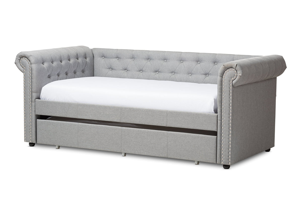 Light Beige Fabric Trundle Daybed A245