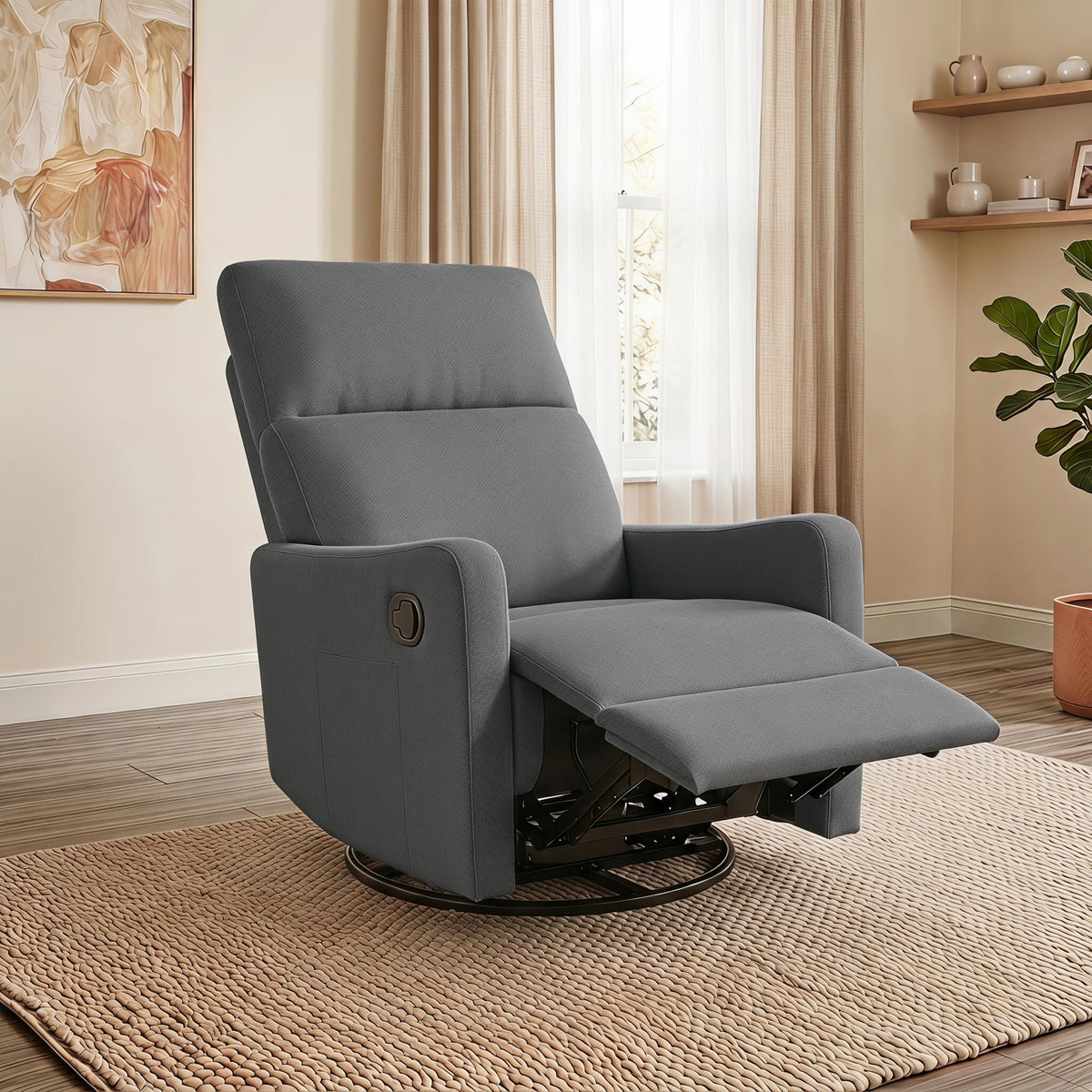 Light Brown Velvet Swivel Rocker Recliner Chair V9658