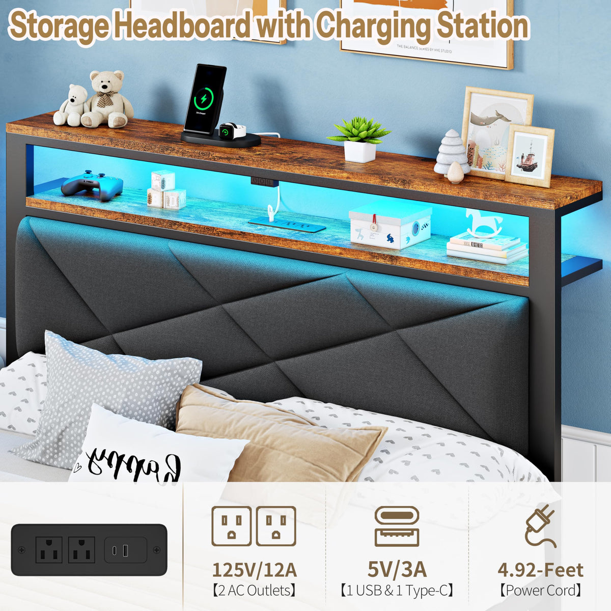 Queen Bed Frame with USB Charging Station P810