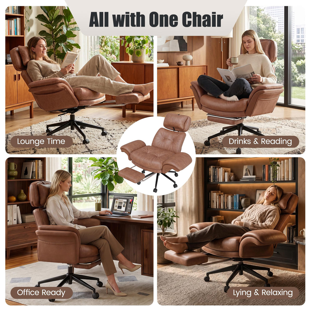 Brown Criss Cross Office Chair with Flip-Up Armrests and Headrest L876