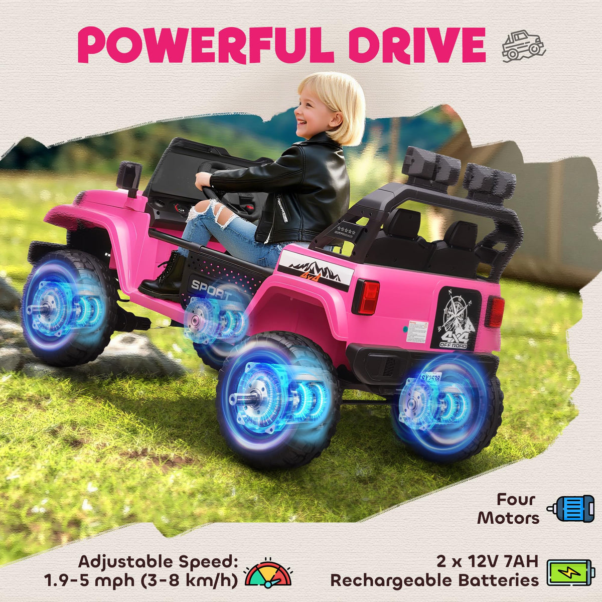 24V 2-Seater Kids Ride on Truck Car Pink U501378