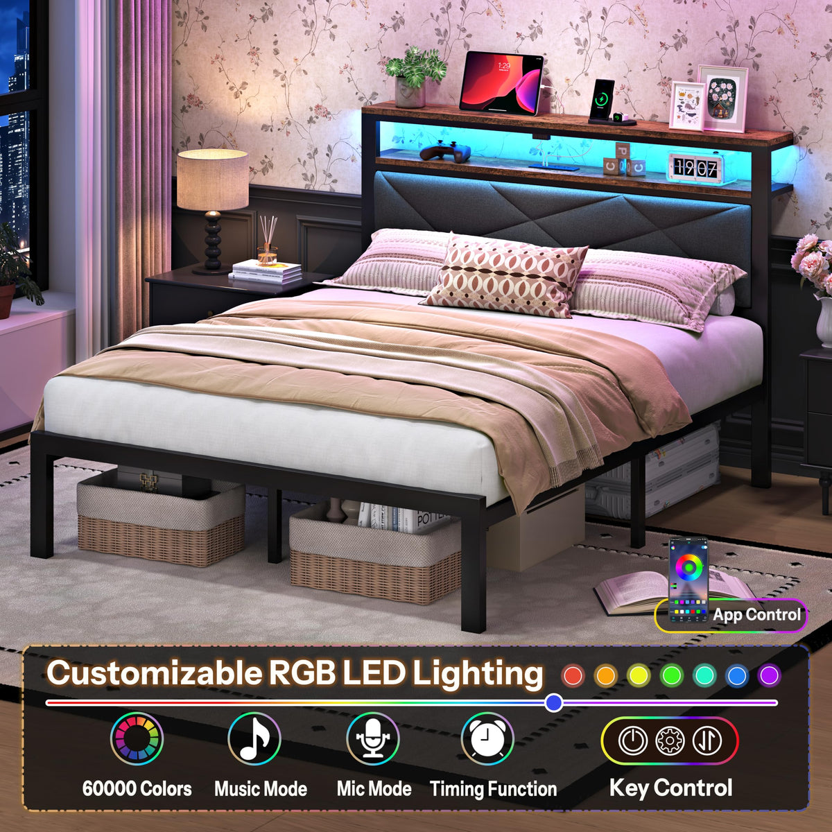Queen Bed Frame with USB Charging Station P810