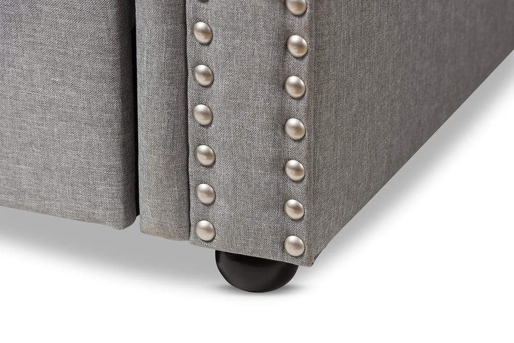 Light Beige Fabric Trundle Daybed A245