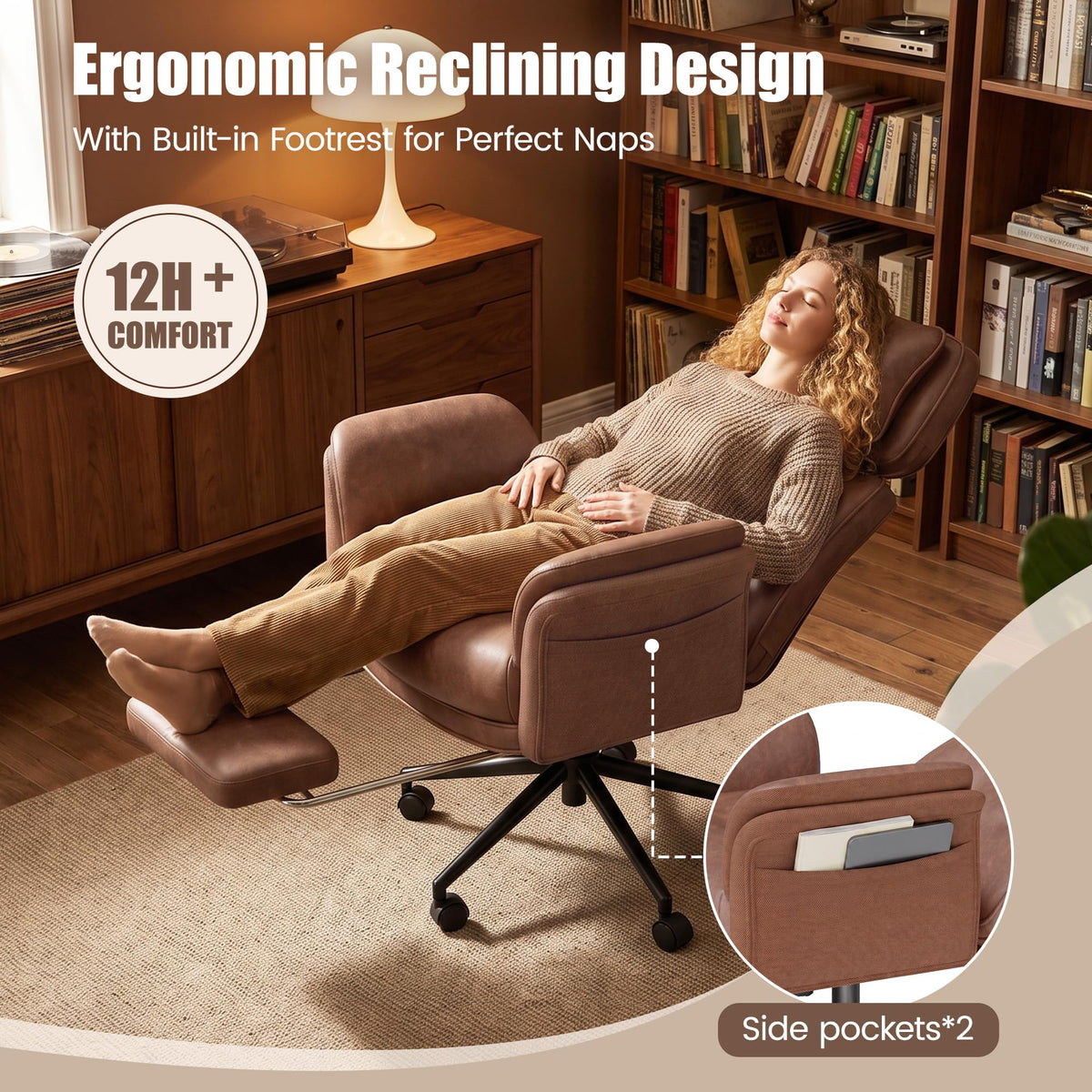 Brown Criss Cross Office Chair with Flip-Up Armrests and Headrest L876