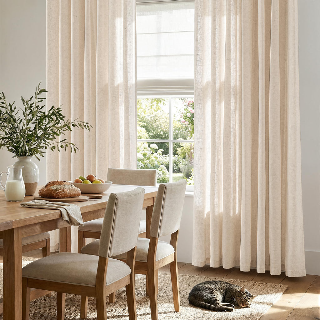 Linen Curtain 84 Inch Light Filtering Grommet 1 Panel Beige R517994