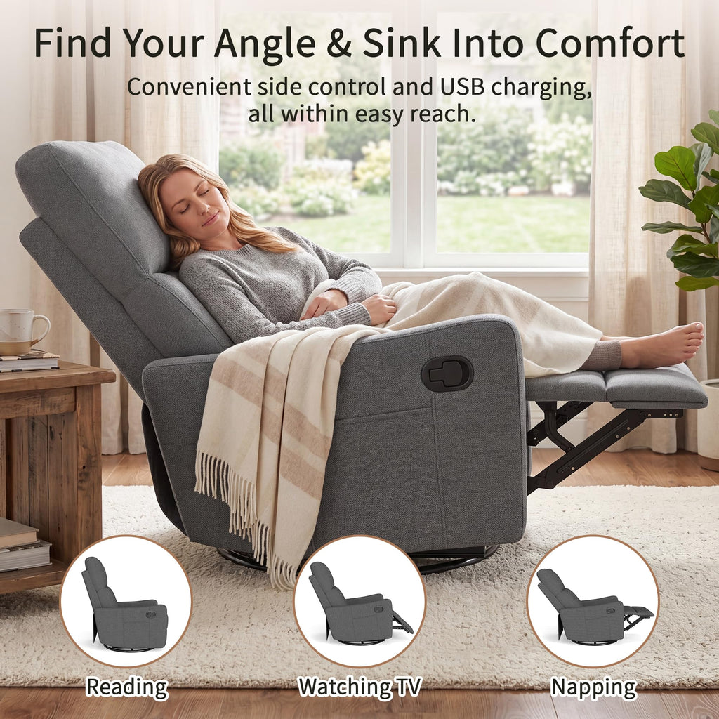 Light Brown Velvet Swivel Rocker Recliner Chair V9658