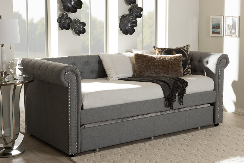Light Beige Fabric Trundle Daybed A245