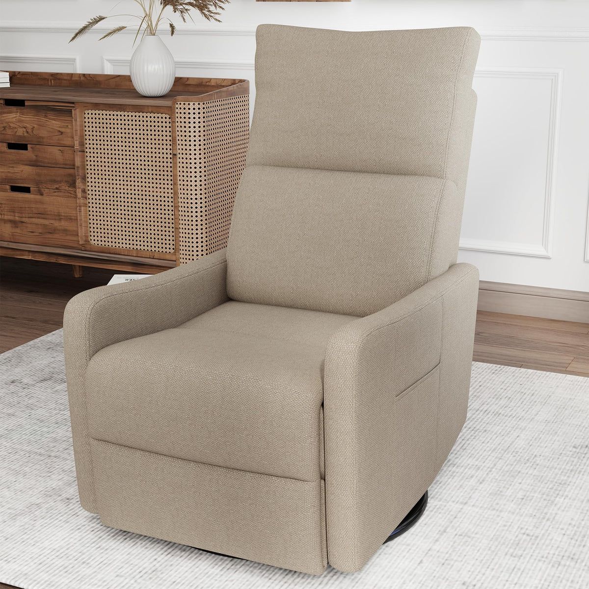 Light Brown Velvet Swivel Rocker Recliner Chair V9658
